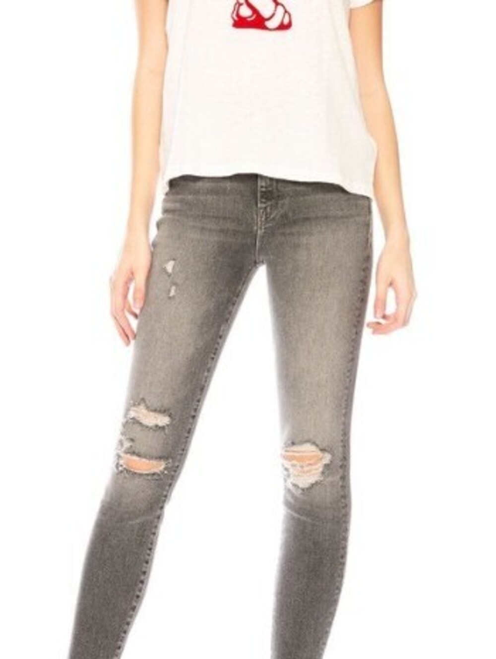 Mother The Swooner Ankle Chew Gray Distressed Skinny Denim Jeans - Size - 24